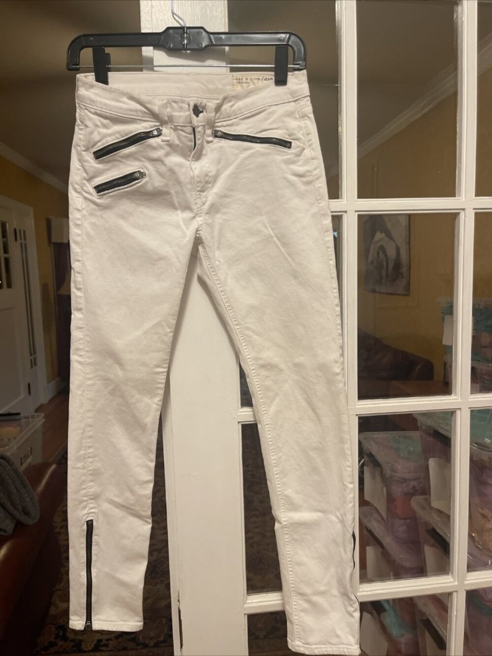 Rag & Bone Mid-Rise Skinny Ankle Zipper Jeans White SZ 27